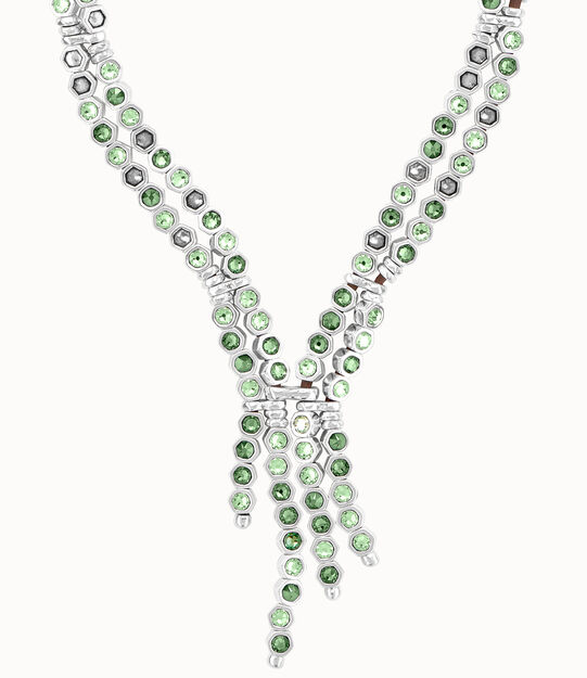 Collar largo ba&ntilde;ado en plata y cristal facetado, Plateado, large